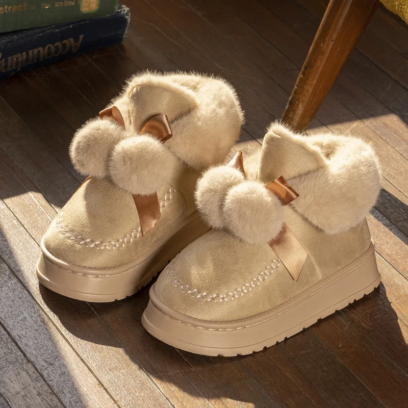 Botas de nieve antideslizantes de felpa para mujer, cortas y cálidas