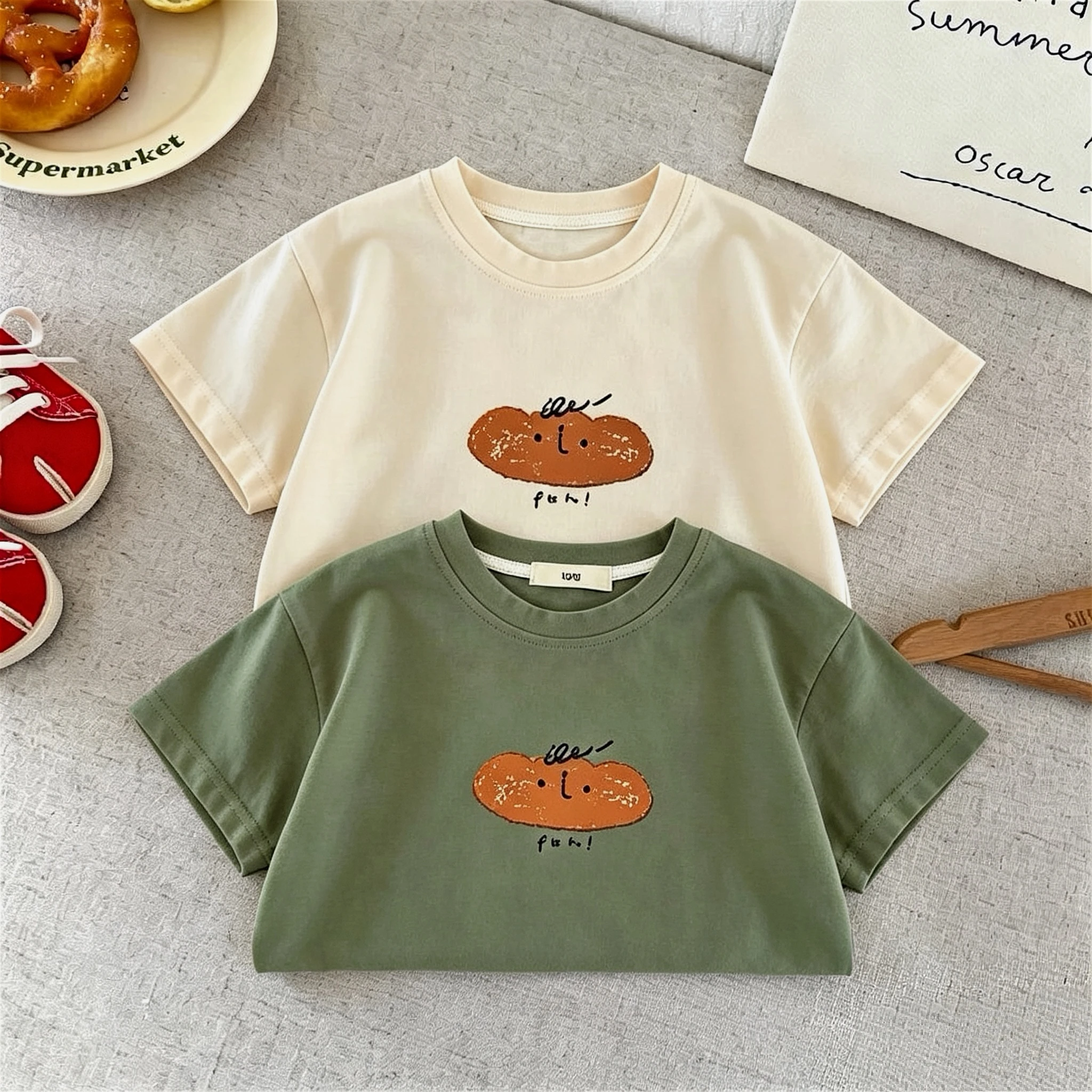 Camiseta de manga corta para niños estampado sencillo cuello redondo - imagen 5
