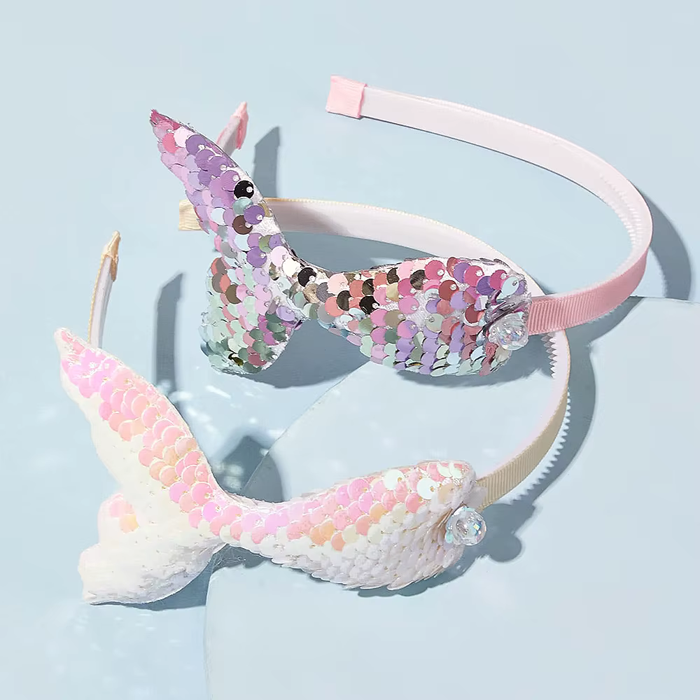 Diadema de sirena con lentejuelas y perlas arcoíris para niñas - imagen 5