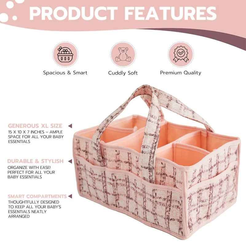 Cosas para bebés ordenadas en un caddy