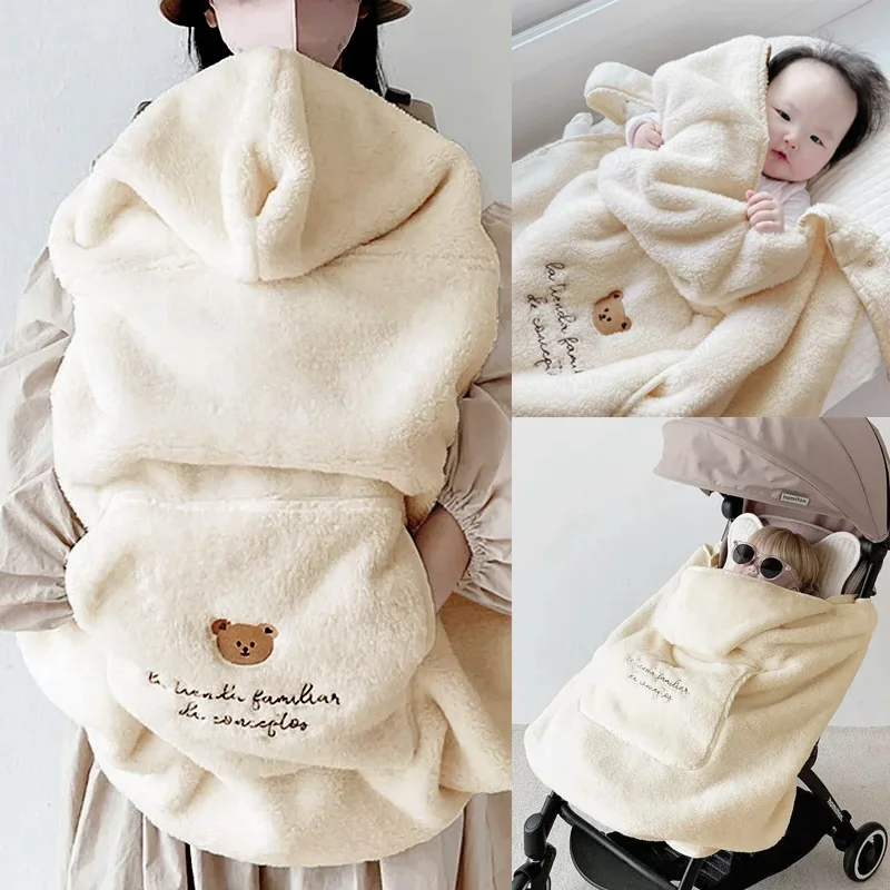 Funda para cochecito de franela con oso – Invierno suave - imagen 3