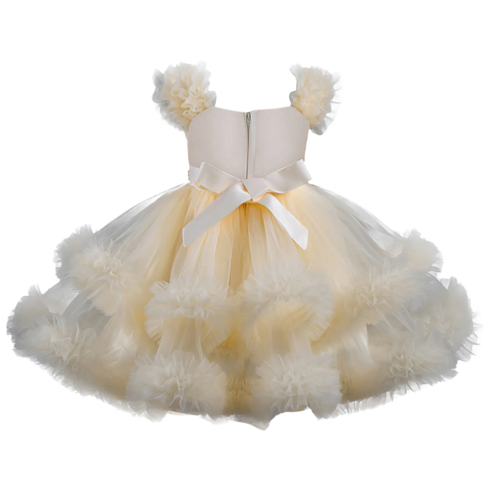 Vestido princesa acampanado con cinturón de tul y volantes