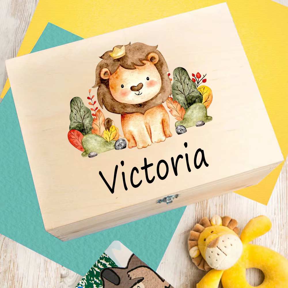 Caja de madera personalizada con nombre y animales para bebé - imagen 5