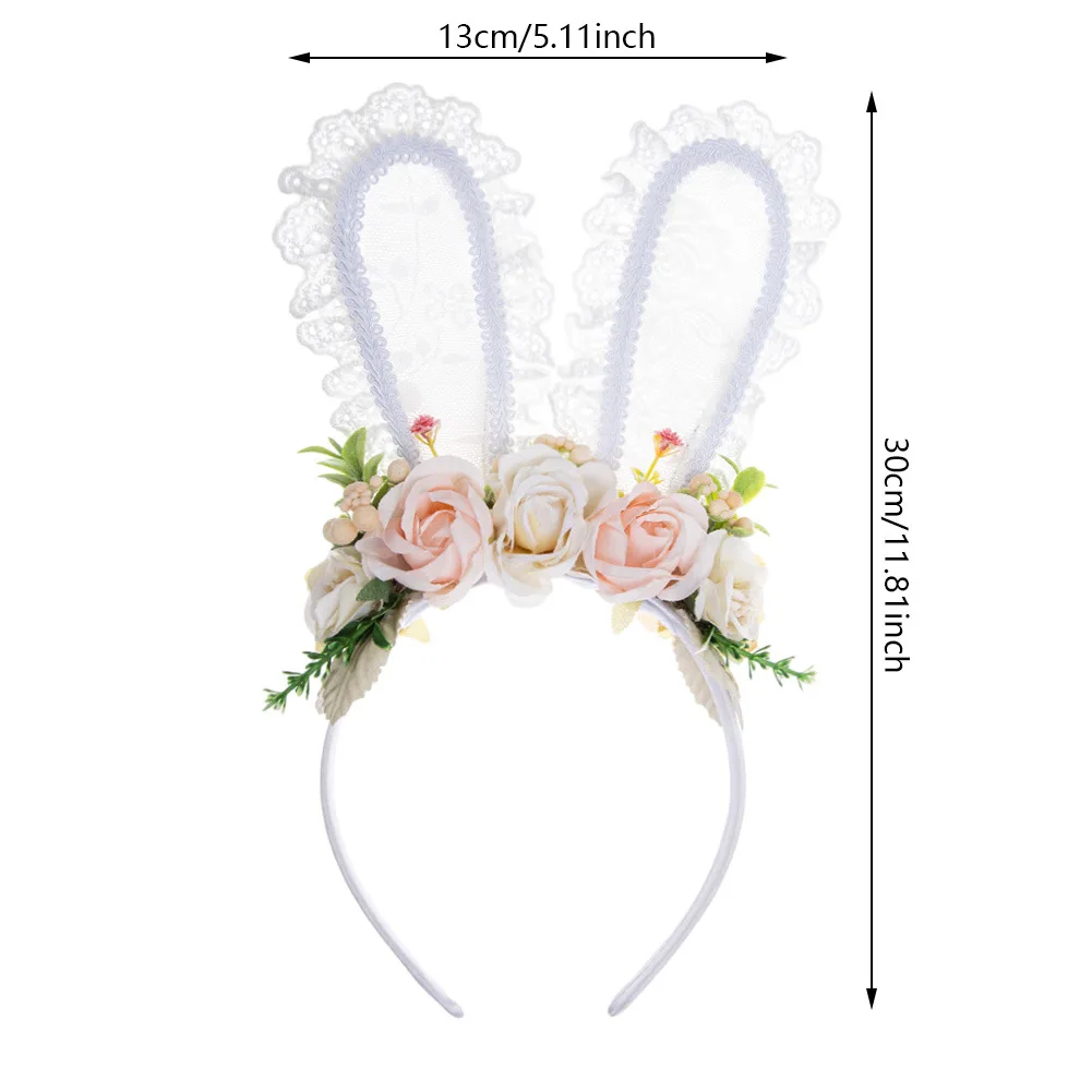 Diadema orejas de conejo con perlas para niña – Encaje floral suave - imagen 5