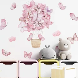Pegatinas de pared acuarela de globos aerostáticos y mariposas