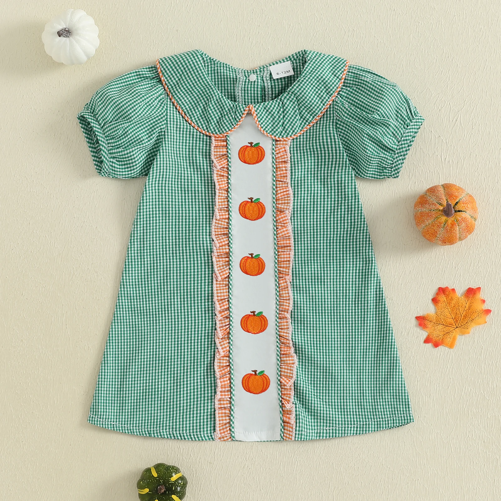 VISgogo Vestido a cuadros para niñas – Cuello de muñeca bordado - imagen 2