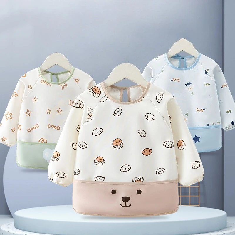 Baberos impermeables de recién nacido con manga larga tipo blusa - imagen 3