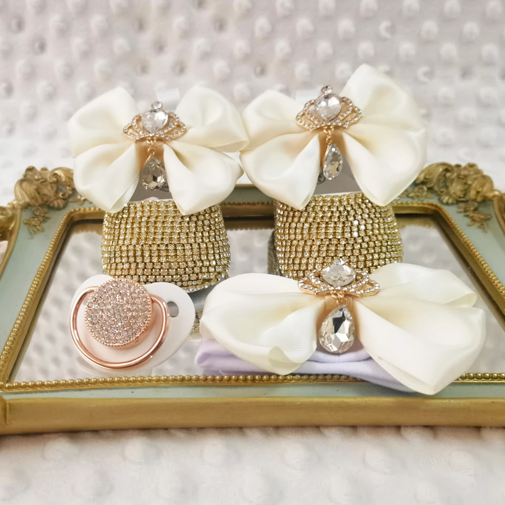 Diadema de lazo hecha a mano con pedrería brillante para niña - imagen 3