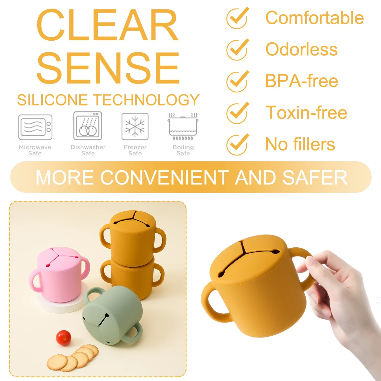 Taza aperitivos bebé silicona – Doble asa segura sin BPA - imagen 2