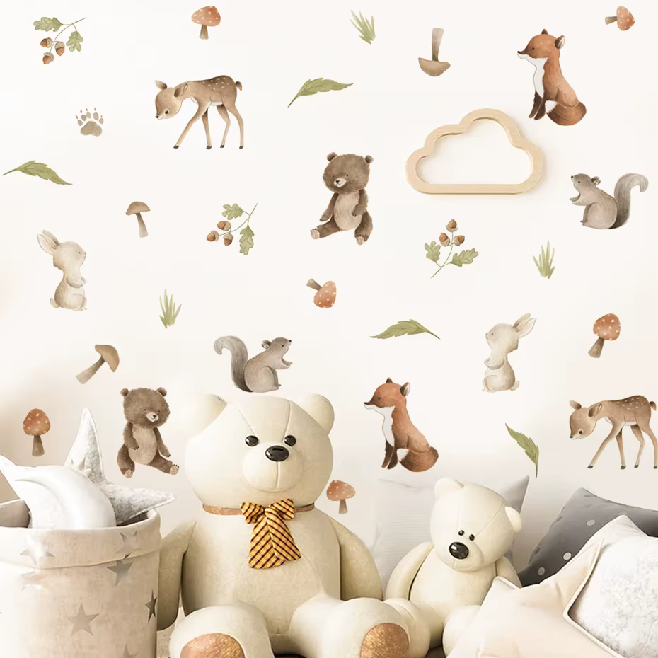 Pegatinas de pared bosque ciervo y oso acuarela cuarto infantil - imagen 2