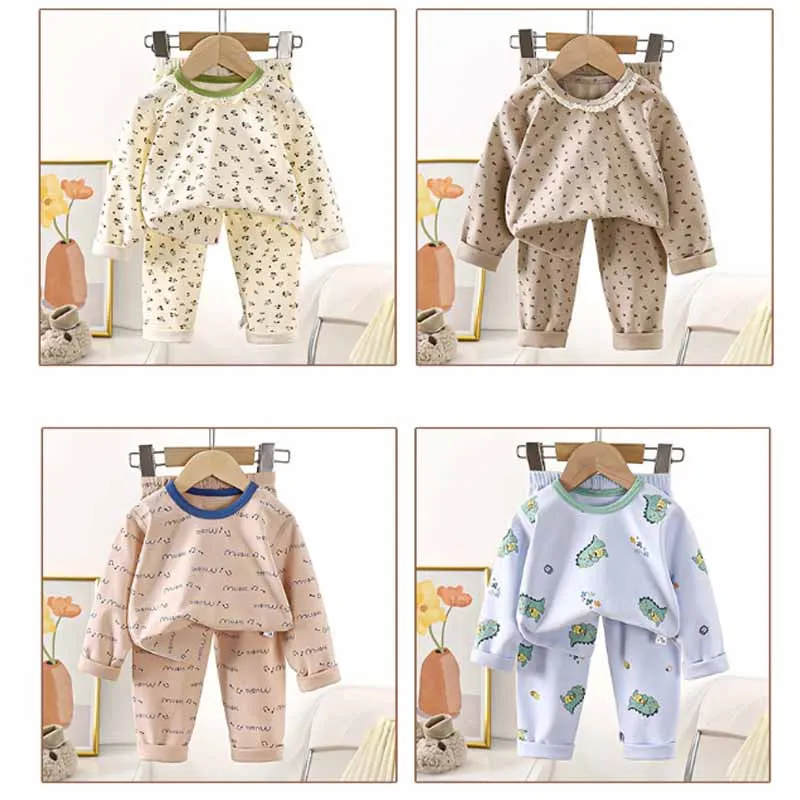 Conjunto de pijama infantil manga larga cálido para invierno
