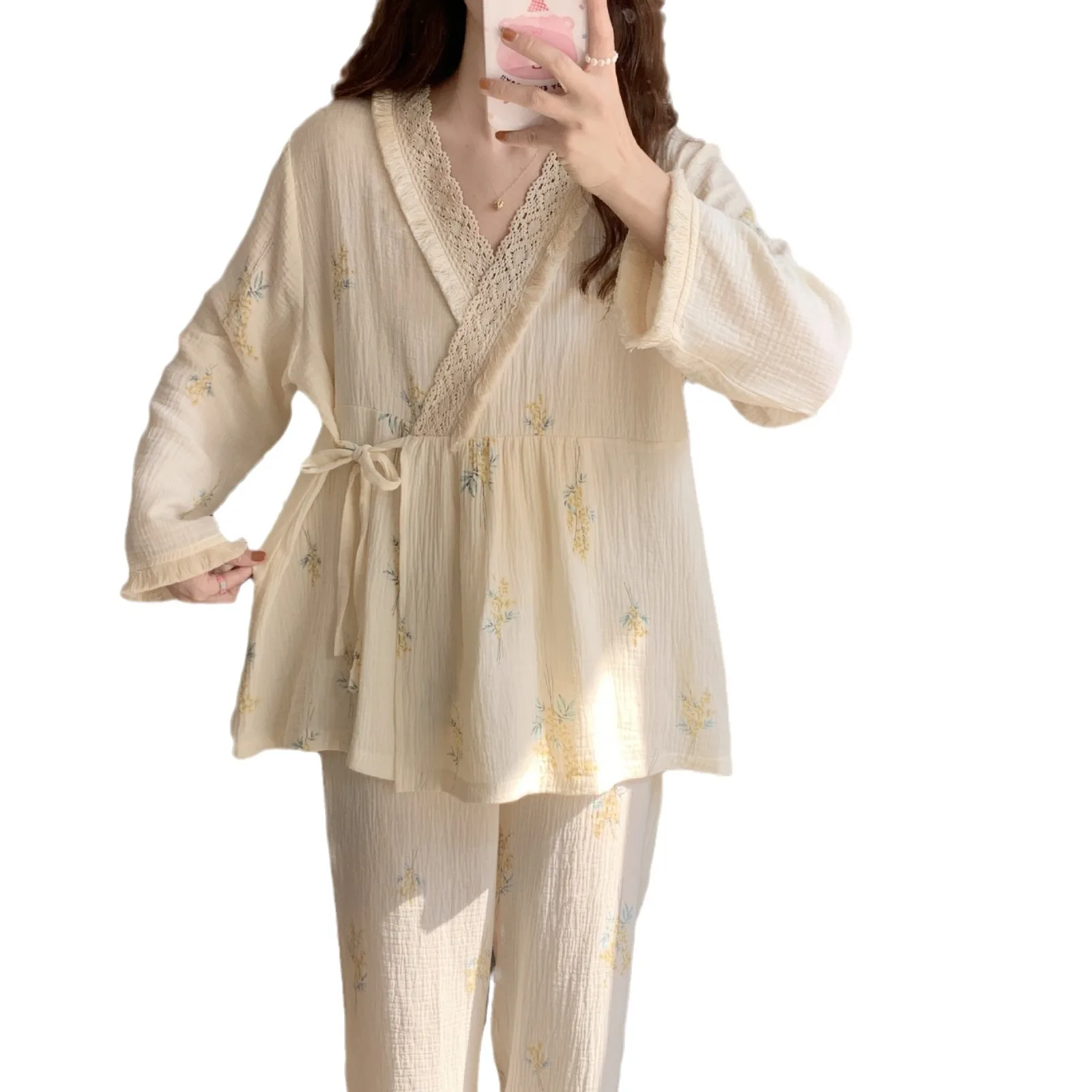 Pijama lactancia algodón – Conjunto maternidad embarazada - imagen 2