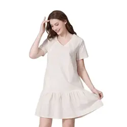 Vestido de lactancia de algodón y lino transpirable con volantes