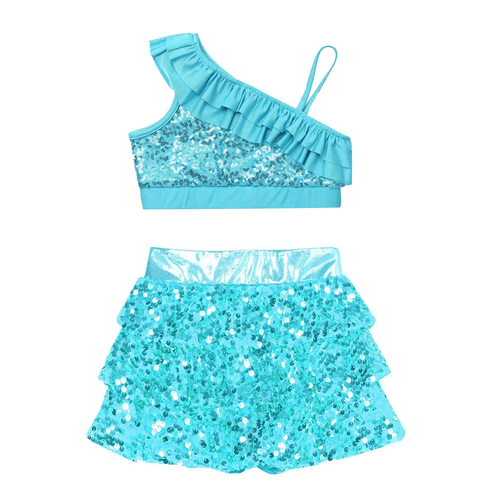 Detalle de la falda escalonada y culottes