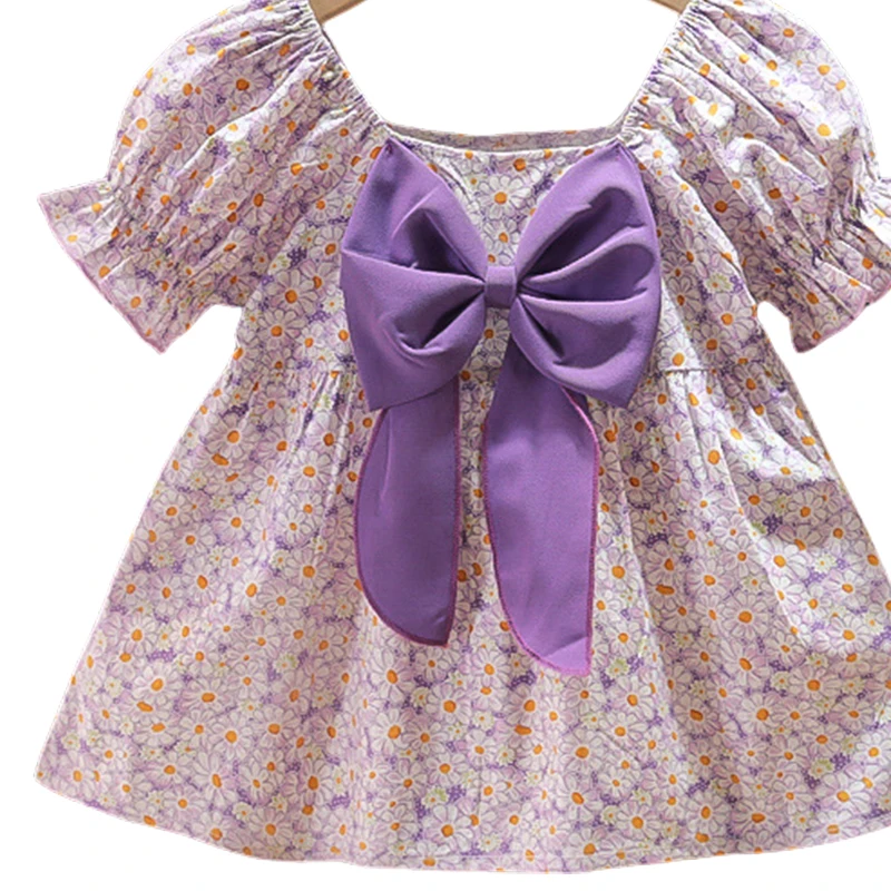 Vestido de princesa con mangas abullonadas floral y lazo para niña - imagen 4