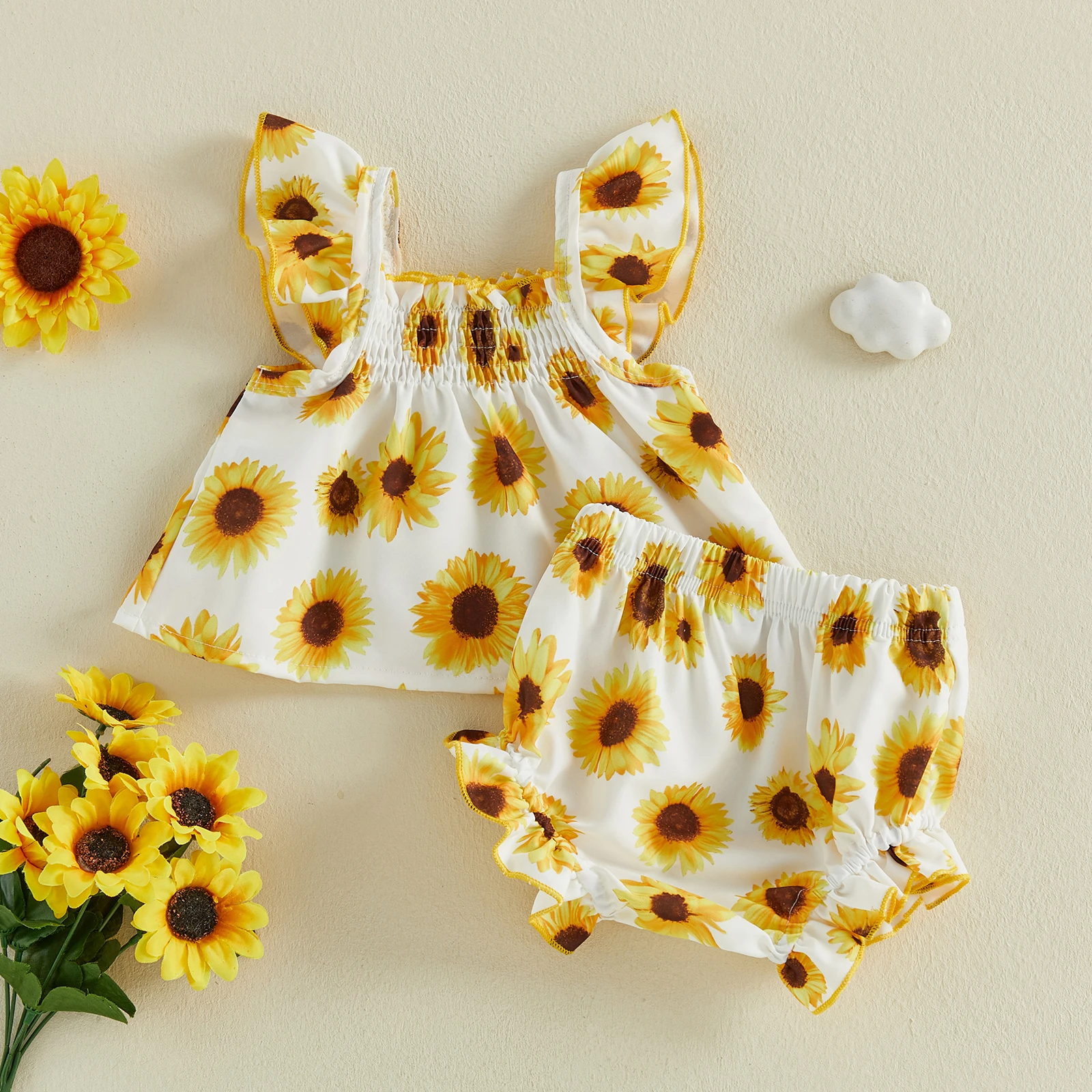 VISgogo Conjunto de verano para niña con mangas voladoras y estampado - imagen 3