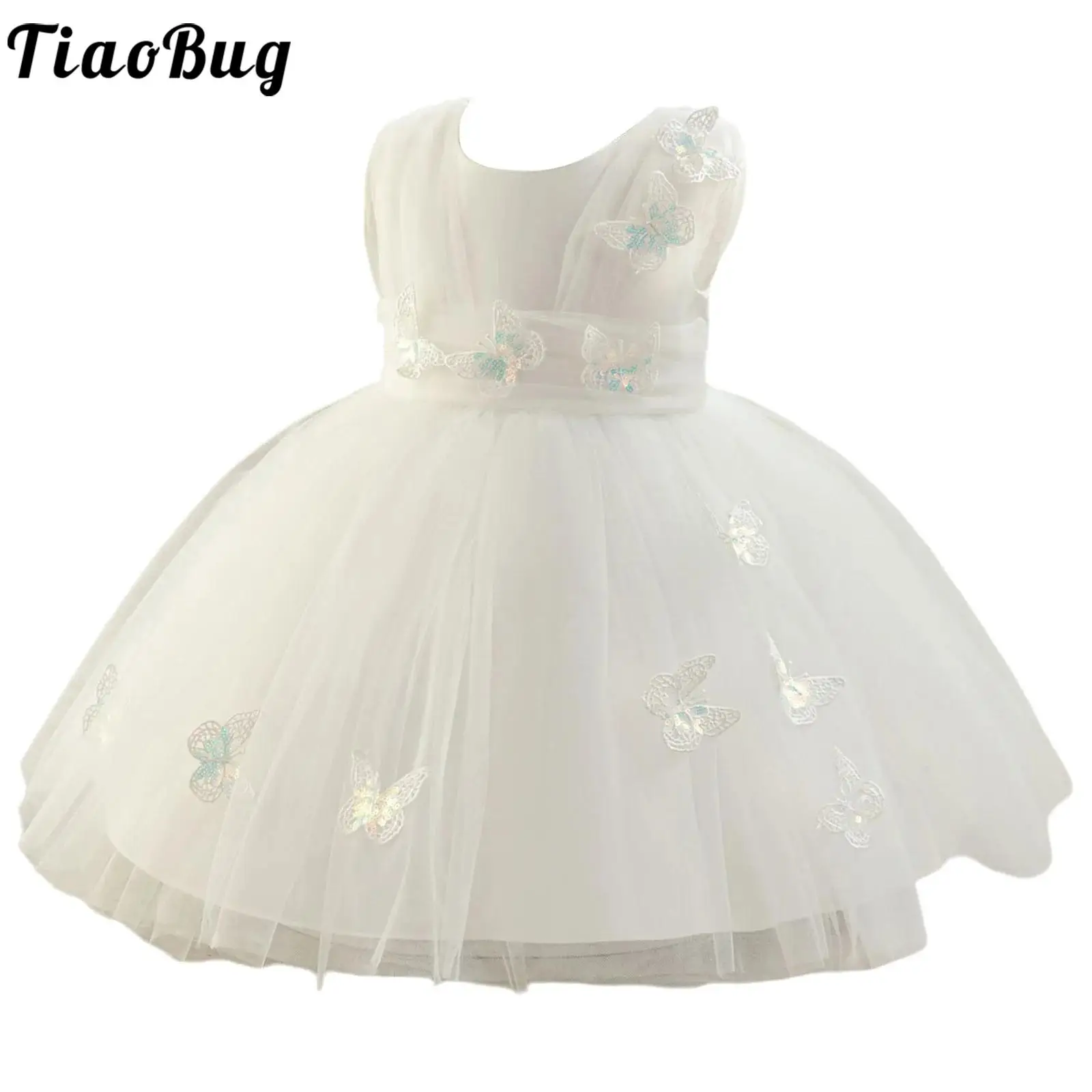Vestido de princesa mariposa de tul fruncido sin mangas con cinturón - imagen 3