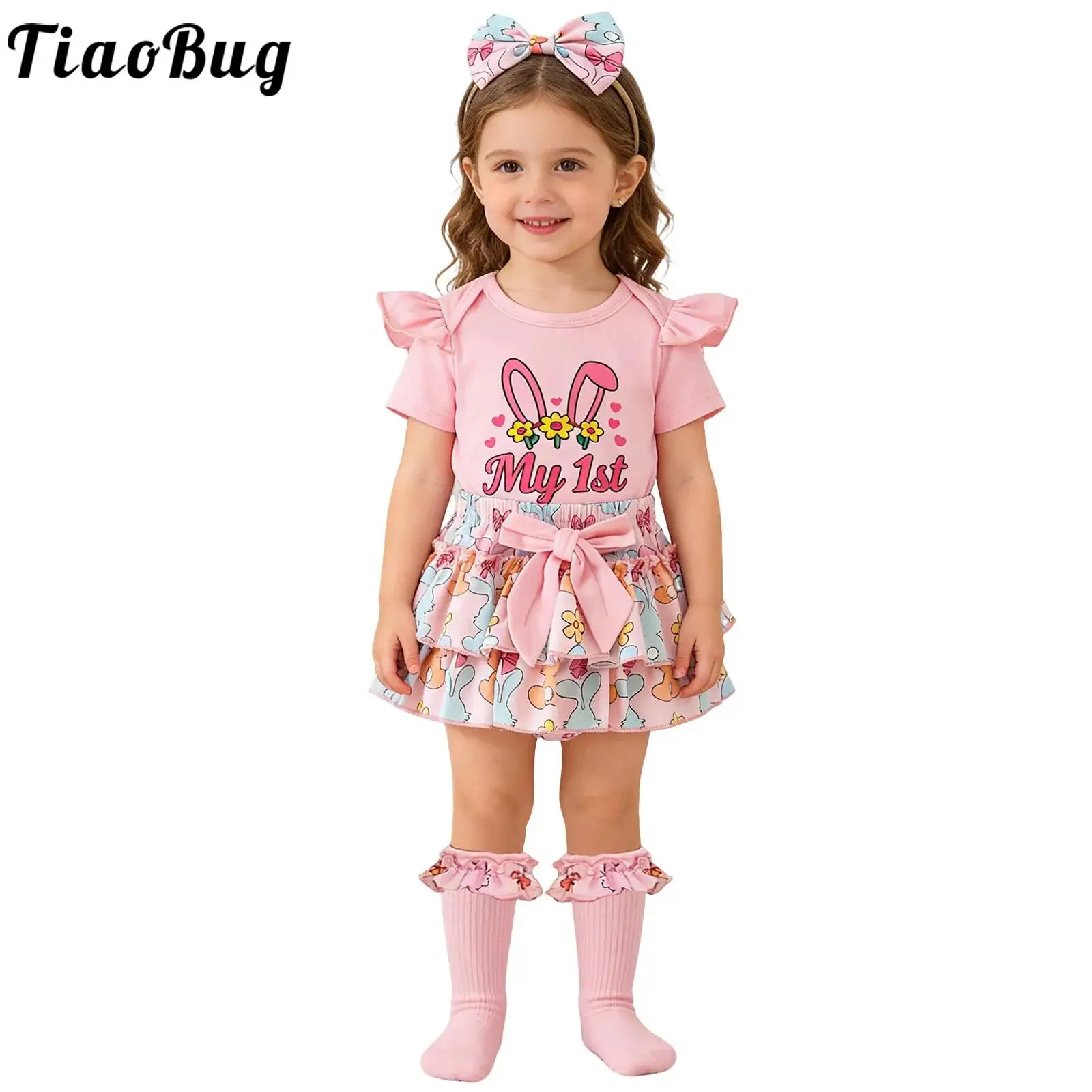 Conjunto de Pascua para bebé niña: pelele estampado con diadema - imagen 4