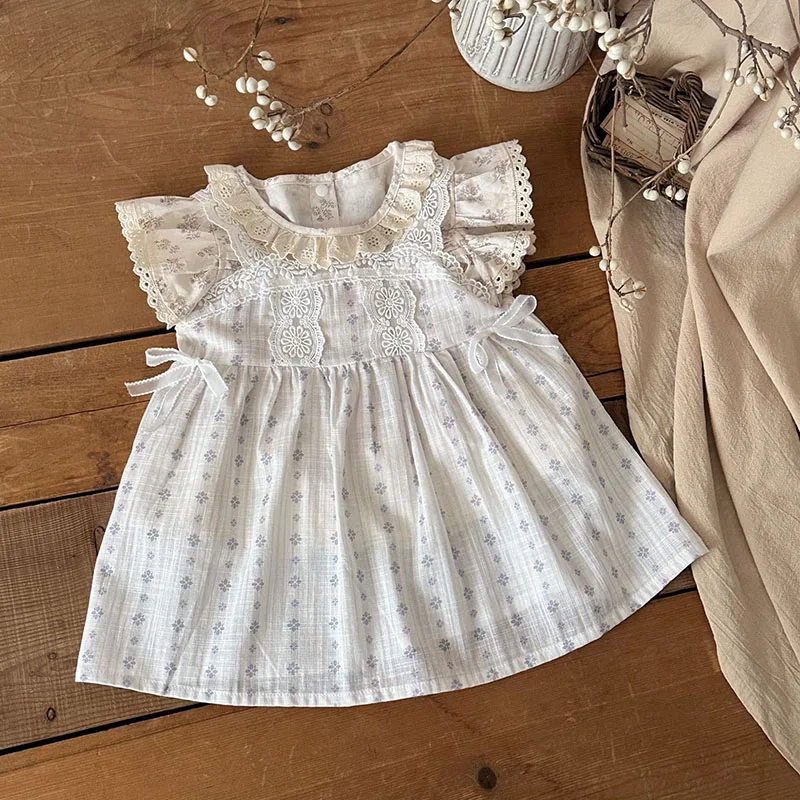MILANCEL Vestido de verano para bebé con encaje y lazo floral - imagen 4