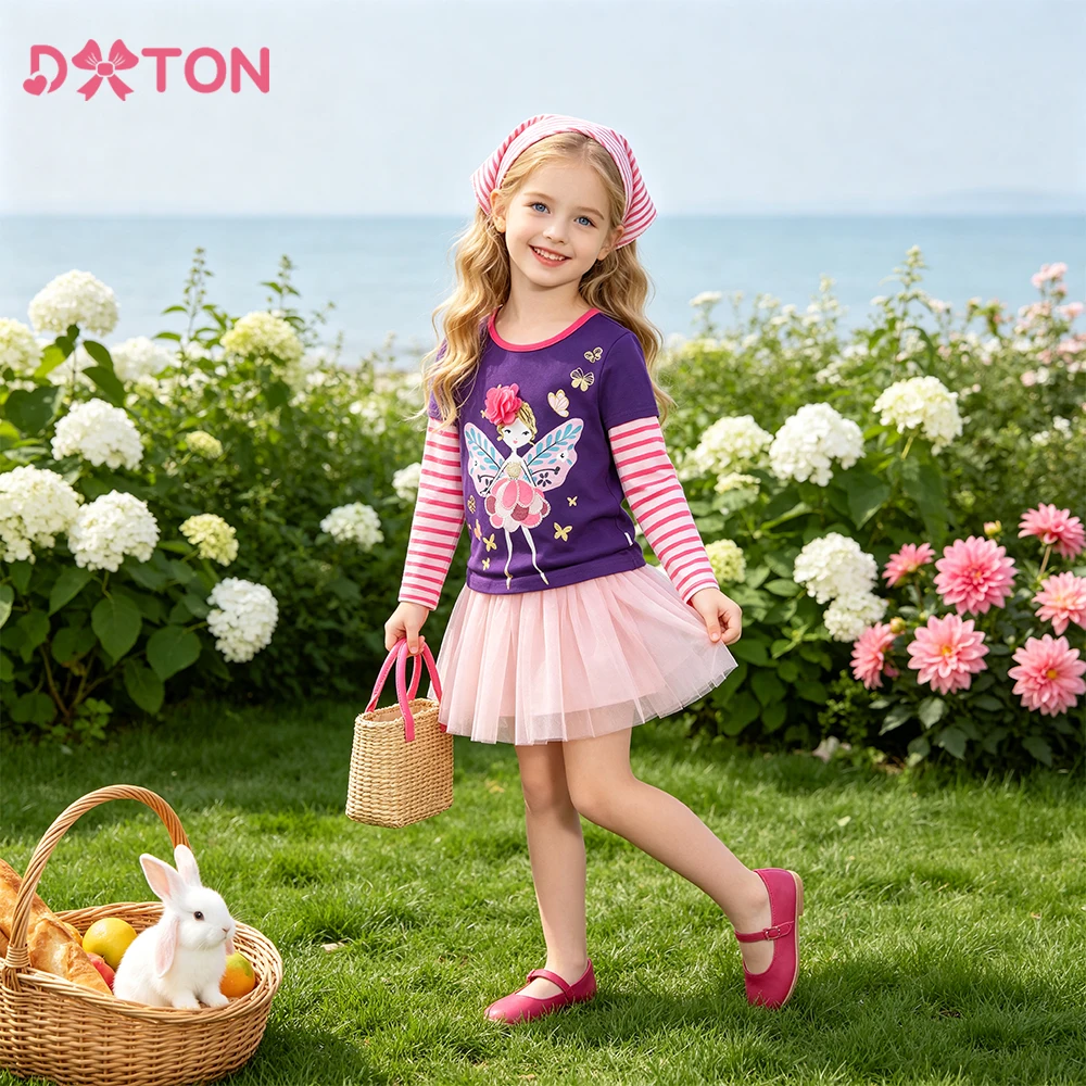 DXTON camiseta manga larga niña algodón rayas mariposa otoño - imagen 5