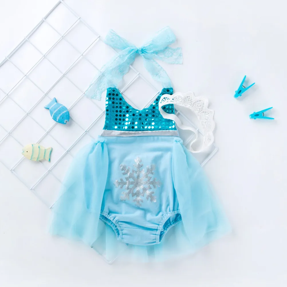 Conjunto de encaje para bebé con falda de tirantes y diadema - imagen 2
