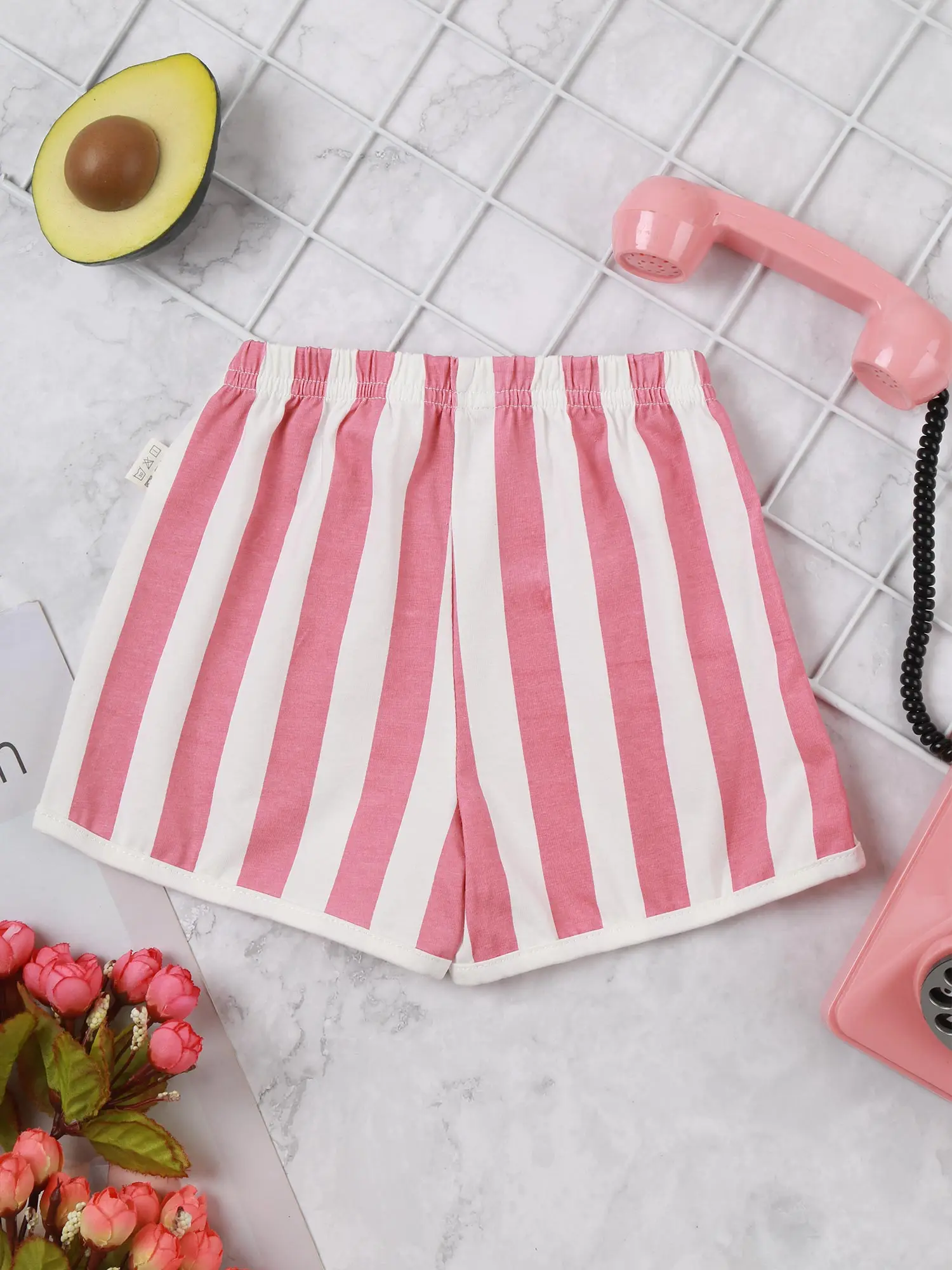 Pantalones cortos bebé algodón a rayas caramelo con cintura elástica - imagen 4