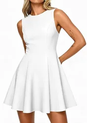 Vestido de verano sin mangas con cuello barco y corte A elegante