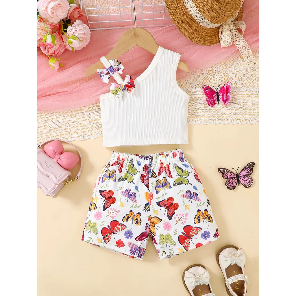 Conjunto bebé niña verano con camiseta lazos y pantalón mariposas