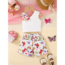 Conjunto bebé niña verano con camiseta lazos y pantalón mariposas
