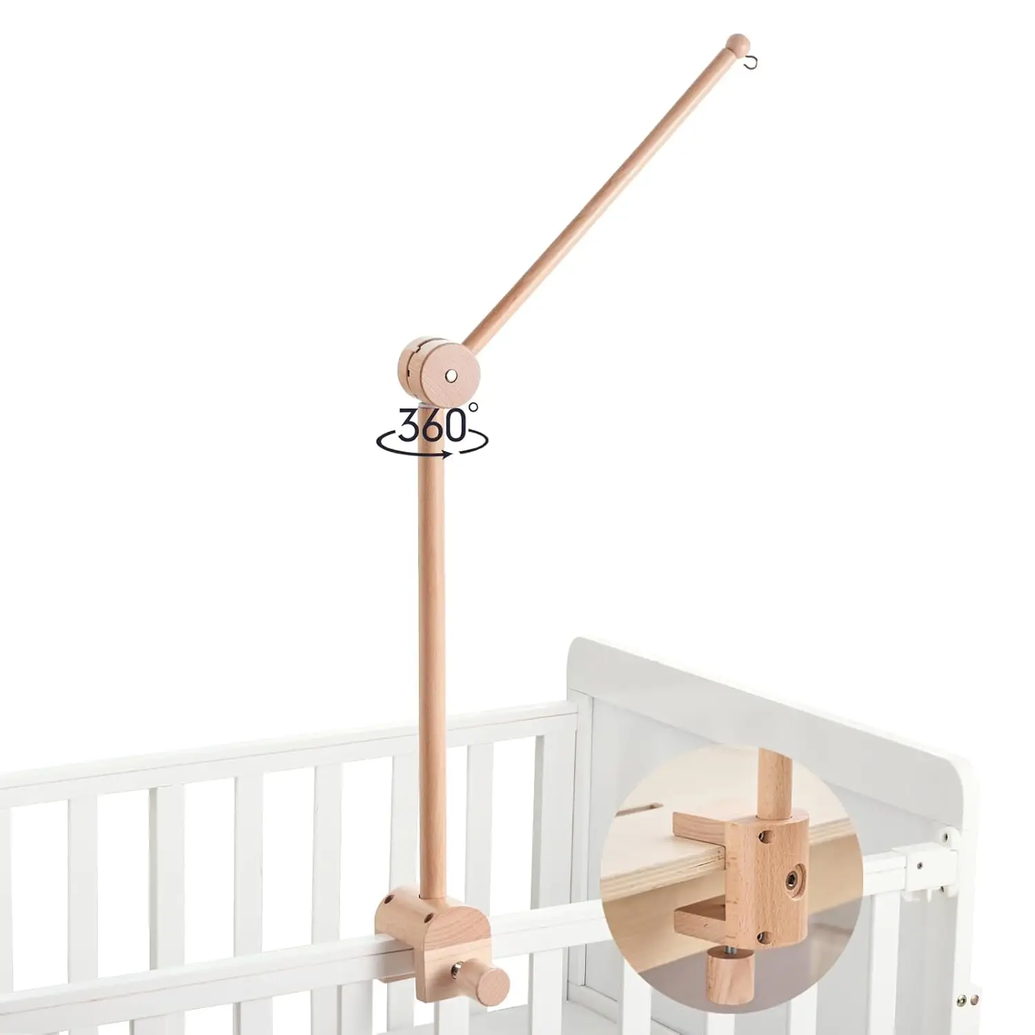 Soporte para móvil de cuna giratorio en madera con brazo articulado