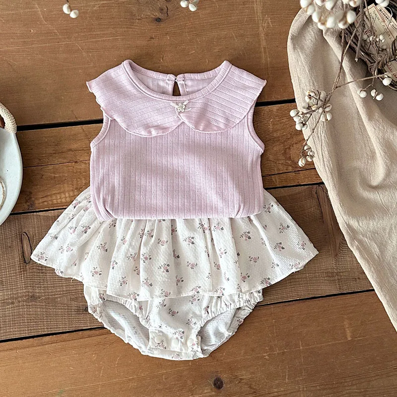 Camiseta de bebé sin mangas con rayas y estampado floral - imagen 5