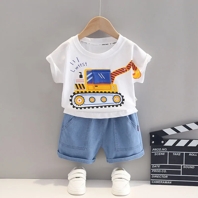 Conjunto bebé niño algodón camiseta manga corta y bermudas vaqueras - imagen 3