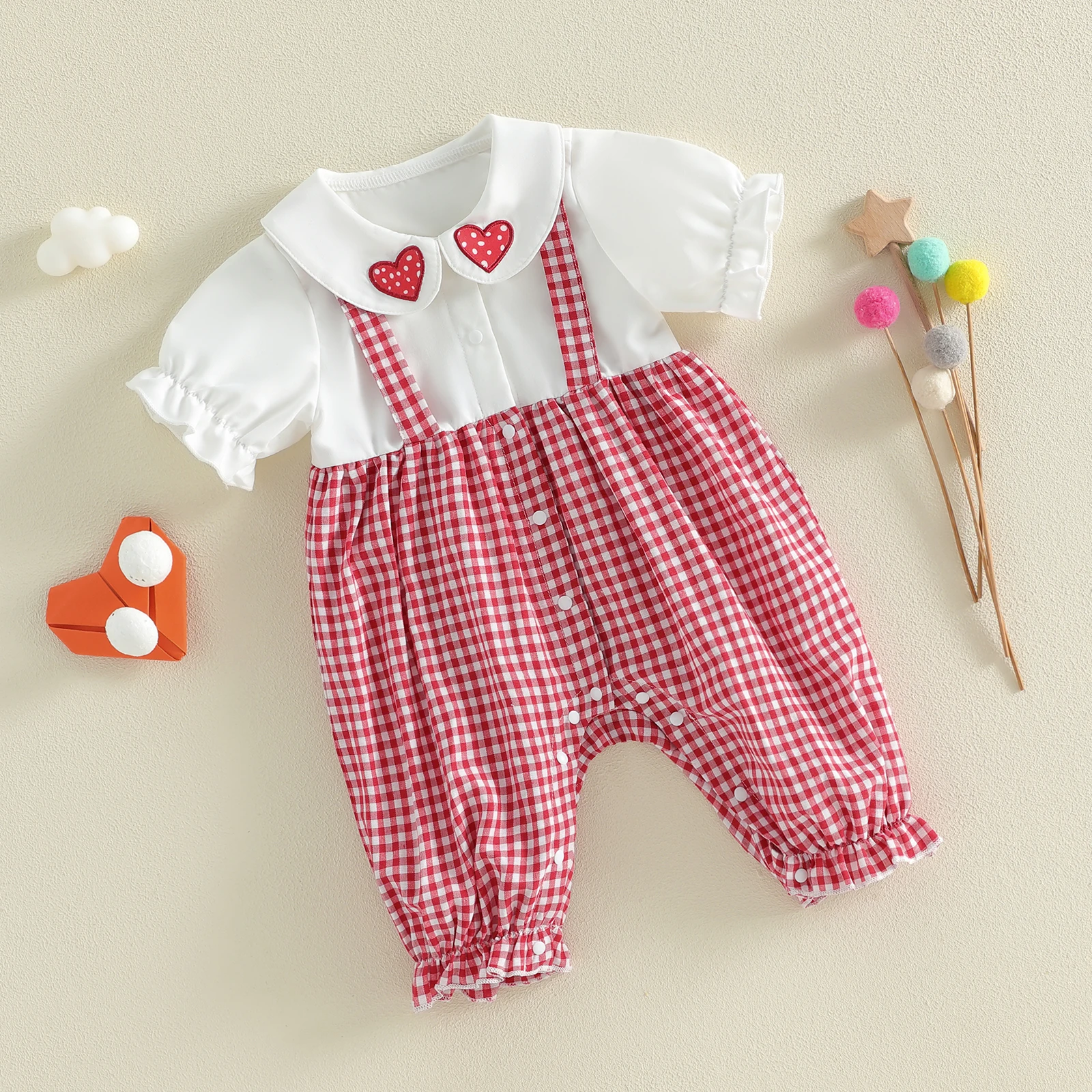 Mono niña en cuadros con botones y cuello de muñeca San Valentín - imagen 2