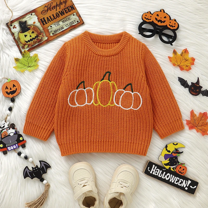 Jersey de punto con calabaza de Halloween para bebés y niños - imagen 3