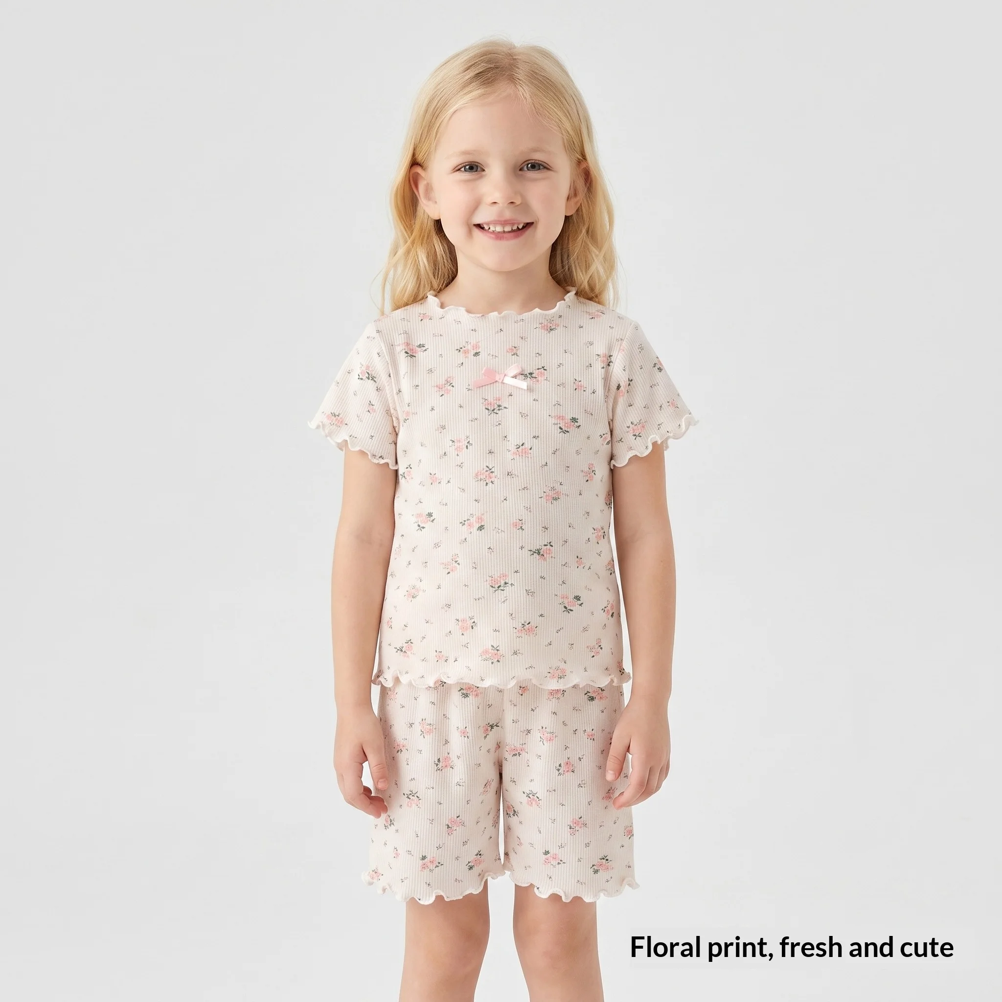Pijama de verano para niños con estampado floral y seda helada - imagen 3