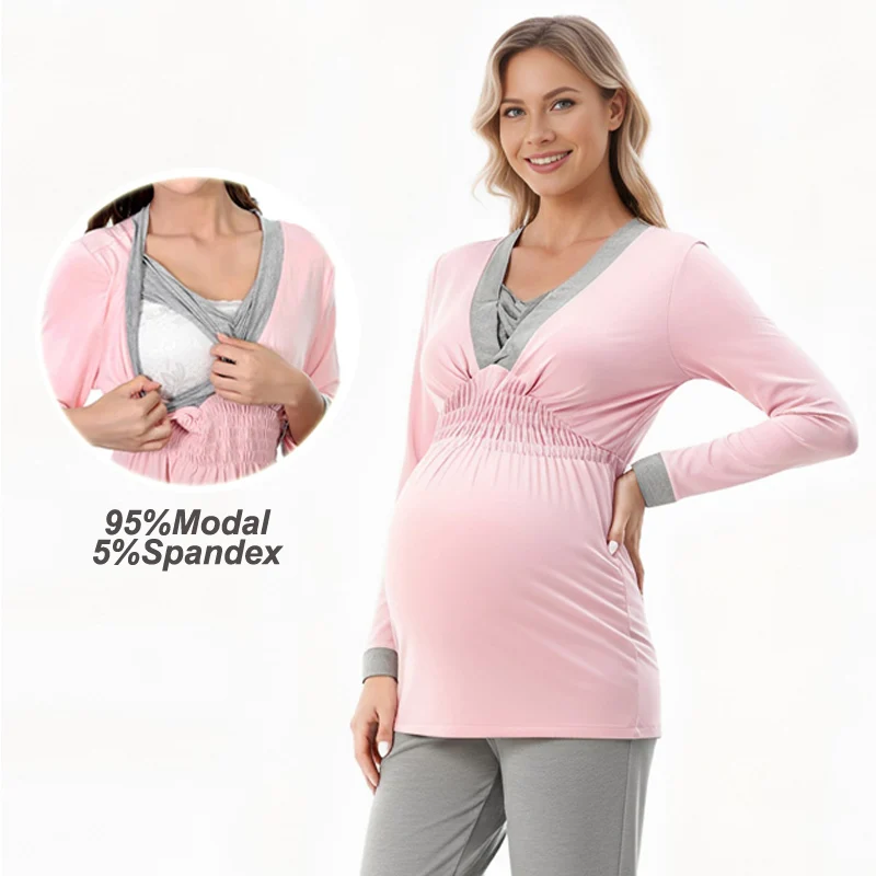 Pijama de lactancia posparto maternidad primavera-otoño - imagen 4