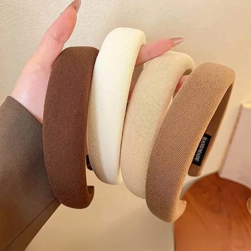 Diadema ancha de esponja lisa para pelo, cómoda y moderna en chicas - imagen 5