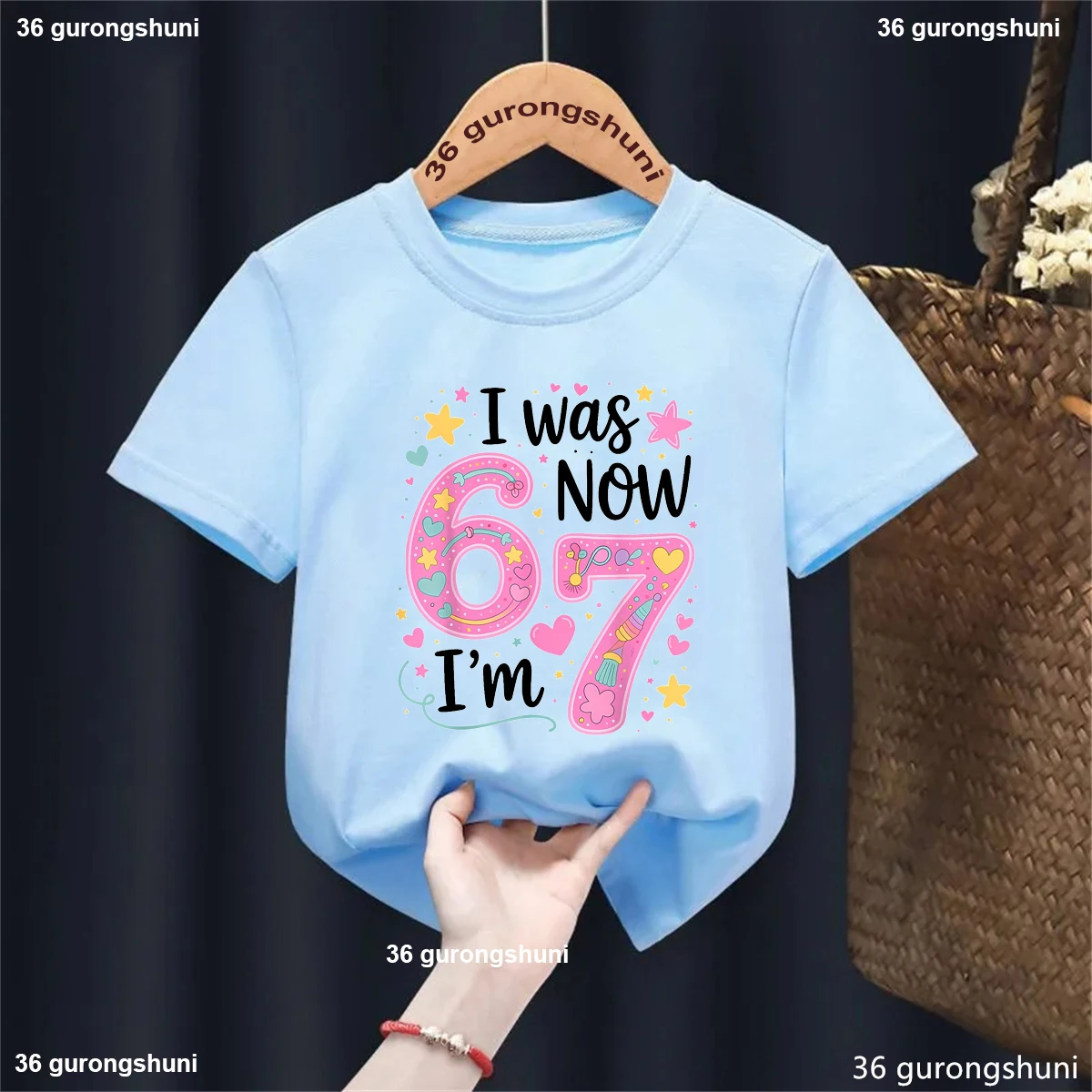 Camiseta I Was 6 New I Am 7 Kawaii para niña de manga corta verano - imagen 4