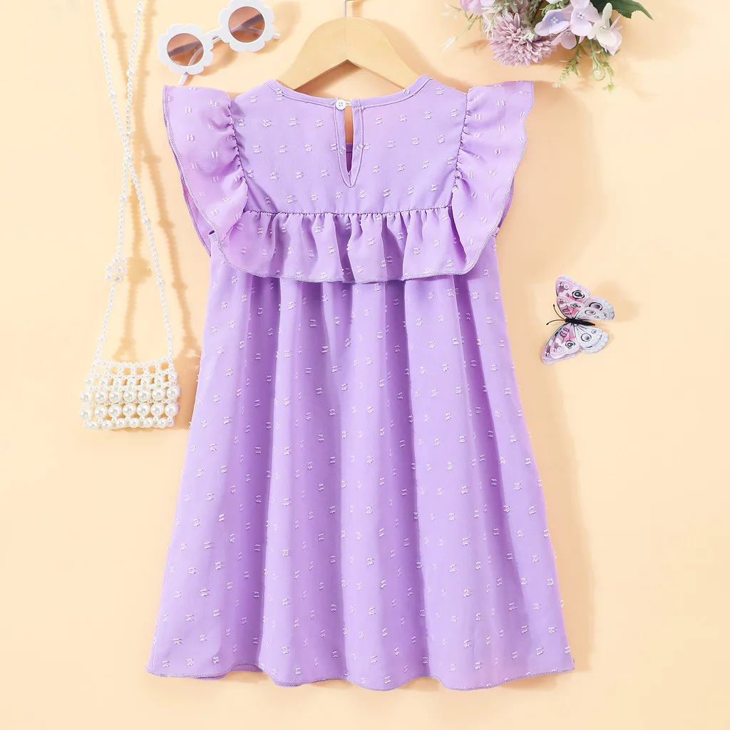 Vestido de verano sin mangas para niñas con volantes púrpura - imagen 5