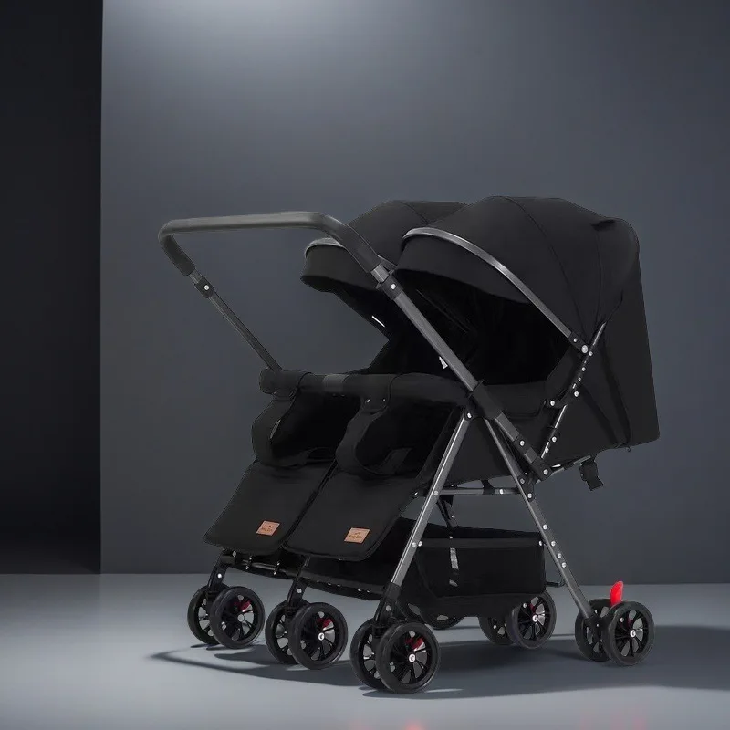 Cochecito doble para bebé con asiento reclinable y ruedas giratorias - imagen 2