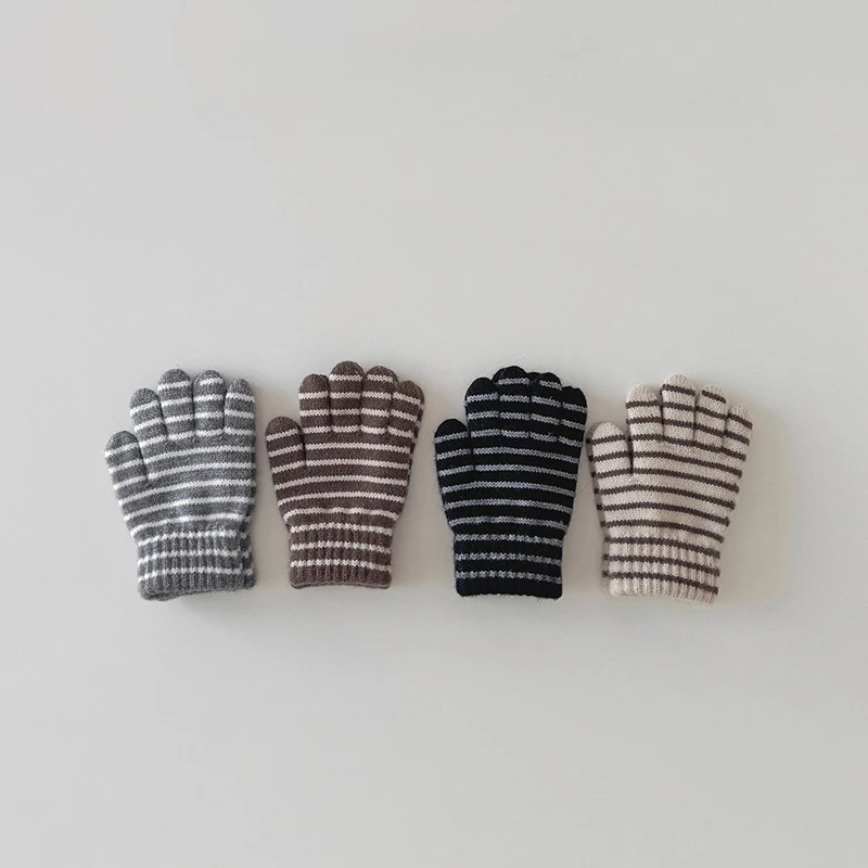 Guantes coreanos para niños – Tejidos de cinco dedos a rayas cálidos invierno
