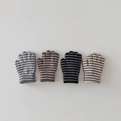 Guantes coreanos para niños – Tejidos de cinco dedos a rayas cálidos invierno