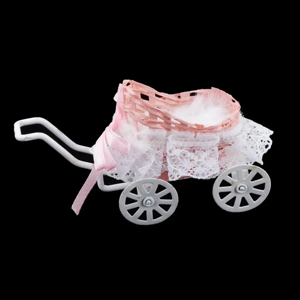 Cochecito de muñecas miniatura de tela rosa para casa - imagen 2