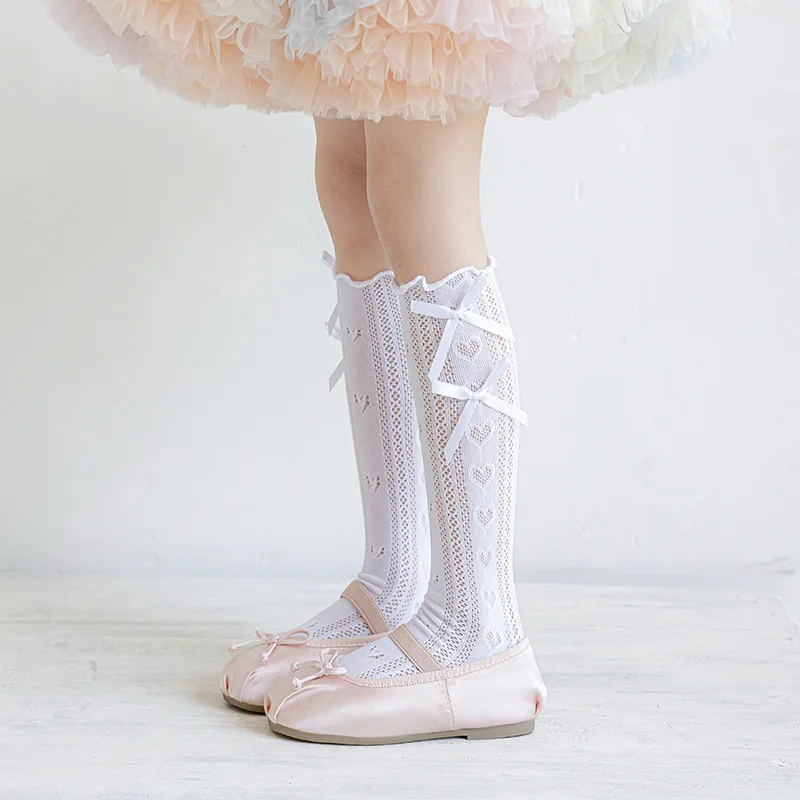 Calcetines de verano finos con volantes, lazo y corazón