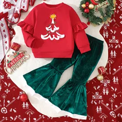 Conjunto de lana para niña rojo de manga larga y pantalón acampanado
