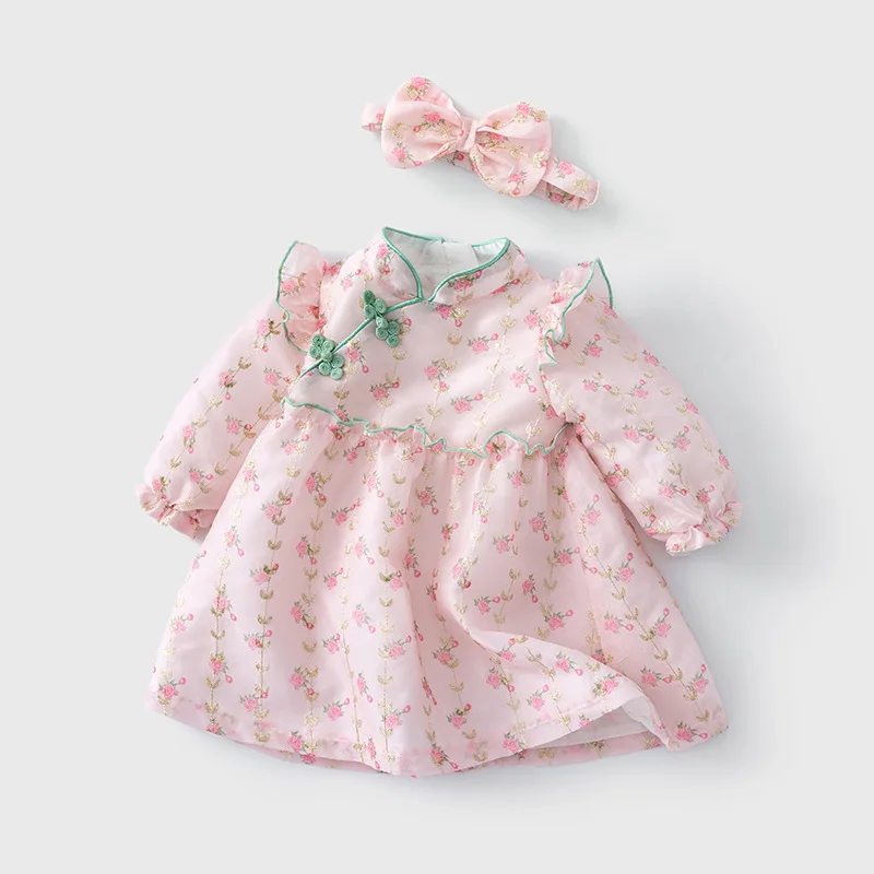 Vestido floral de punto para niña – Manga larga de algodón - imagen 2