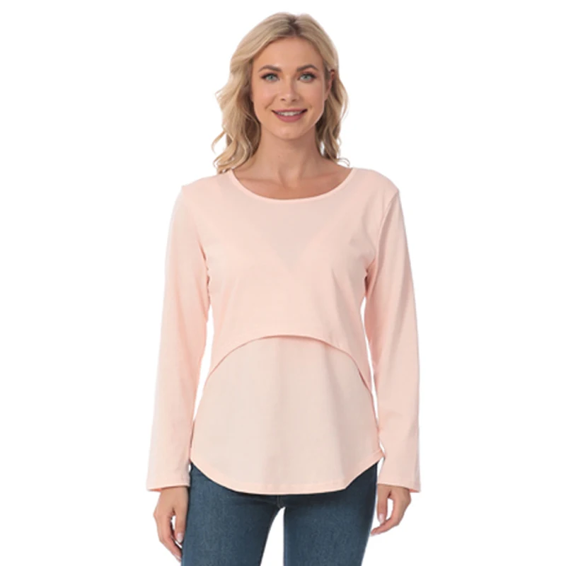 Camiseta de lactancia y maternidad de algodón, manga larga suave