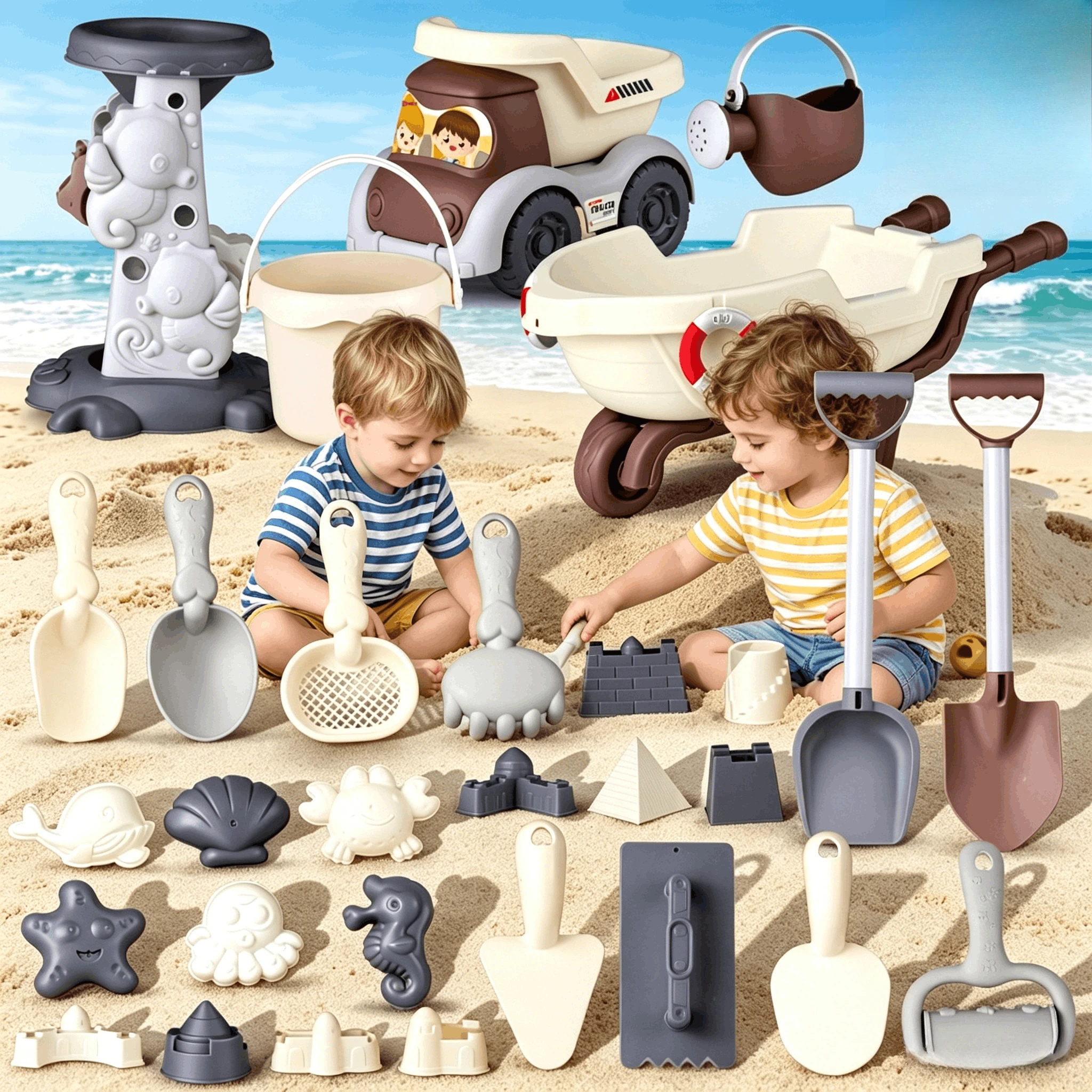 Juego de playa con cubo, moldes animales, pala y regadera - imagen 4