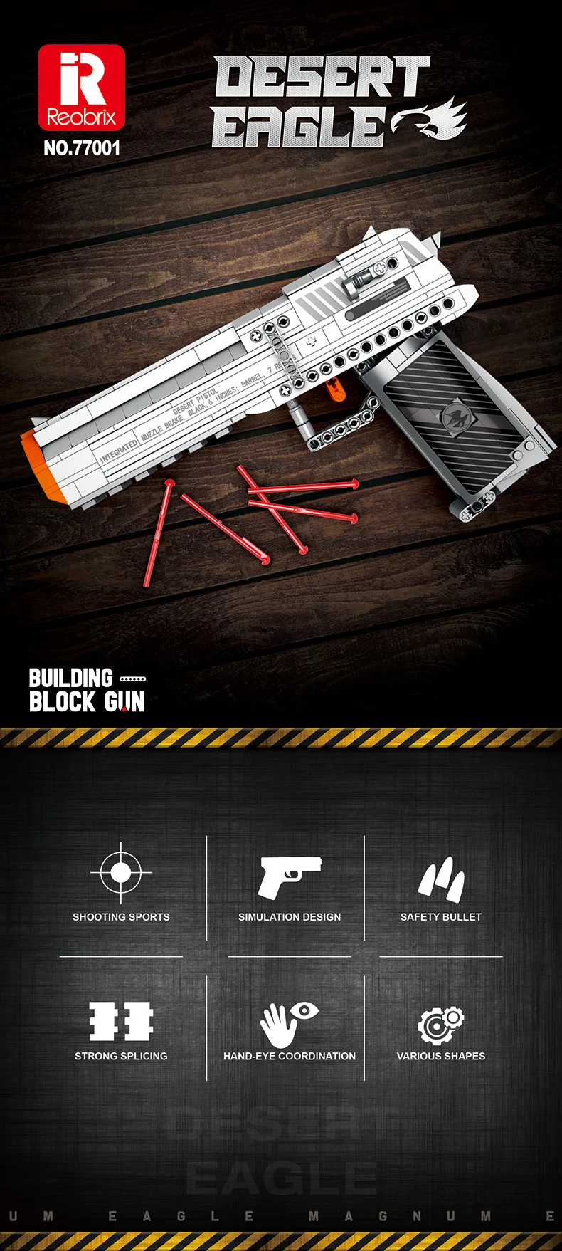Réplica detallada de pistola Desert Eagle con bloques de construcción