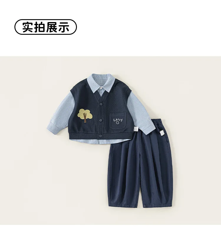 Conjunto de bebé otoño estilo coreano con camiseta y chaleco